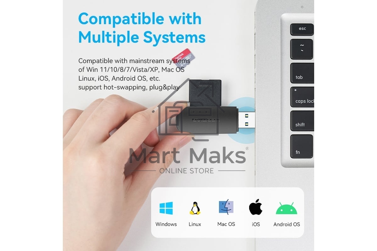 Кард-ридер Vention CLGB0/черный/SD,SDHC,SDXC,TF,micro-SD,micro-SDXC,miсro-SDHC/USB 3.0/пластик