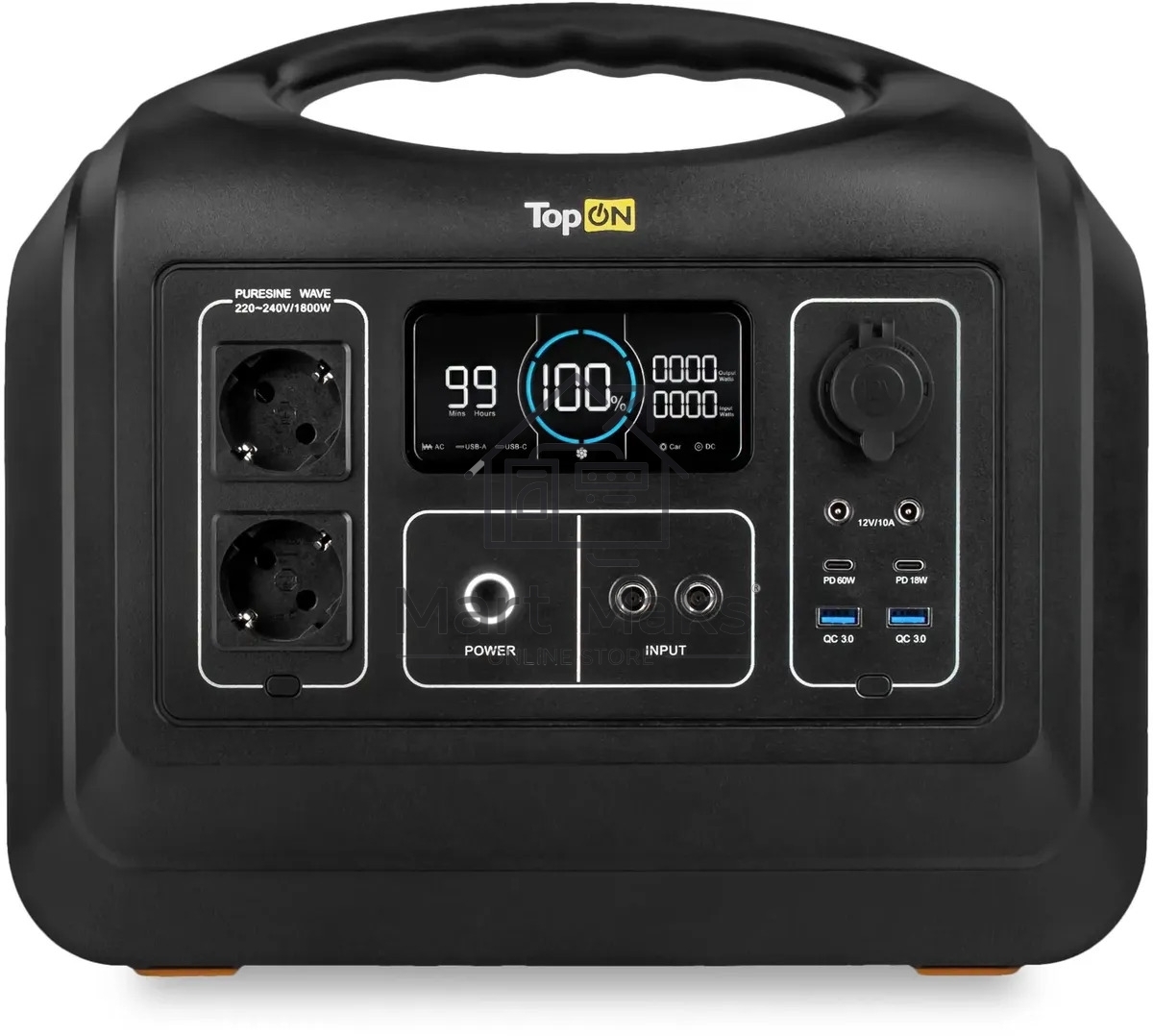 Электростанция портативная TopON TOP-X1800 465000mAh 10A QC3.0/PD3.0 2xUSB черный/оранжевый (103259)