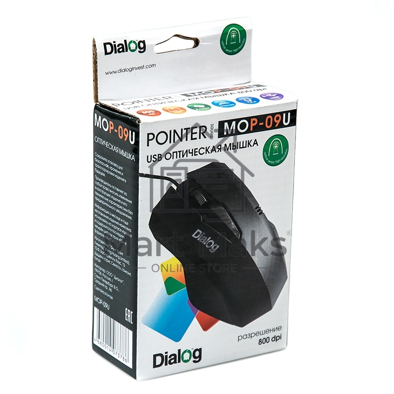 Мышь проводная Dialog Pointer MOP-09U черный, 800 dpi, USB, кнопки - 3