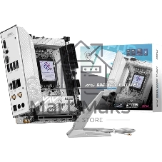 Материнская плата MSI MPG B860I EDGE TI WIFI, LGA 1851, Intel B860, 2xDDR5 (до 128 ГБ), 2xSATA, 2xM.2 (1xPCIe 5.0, 1xPCIe 4.0/SATA), 1xPCIe 5.0 x16, 1xHDMI, 1x5Gb LAN, Wi-Fi 7, Bluetooth 5.4, 1xUSB-C 40Gbps (Thunderbolt 4), 1xUSB-C 10Gbps, 1xUSB-A 10Gbps, 4xUSB-A 5Gbps, 2xUSB-A 2.0, 3x3.5 мм + S/PDIF оптический, 7.1, белый/серебристый, Mini-ITX