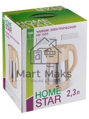 Чайник электрический HOMESTAR HS-1055 2,3 л, 1500 Вт, нержавеющая сталь/бежевый