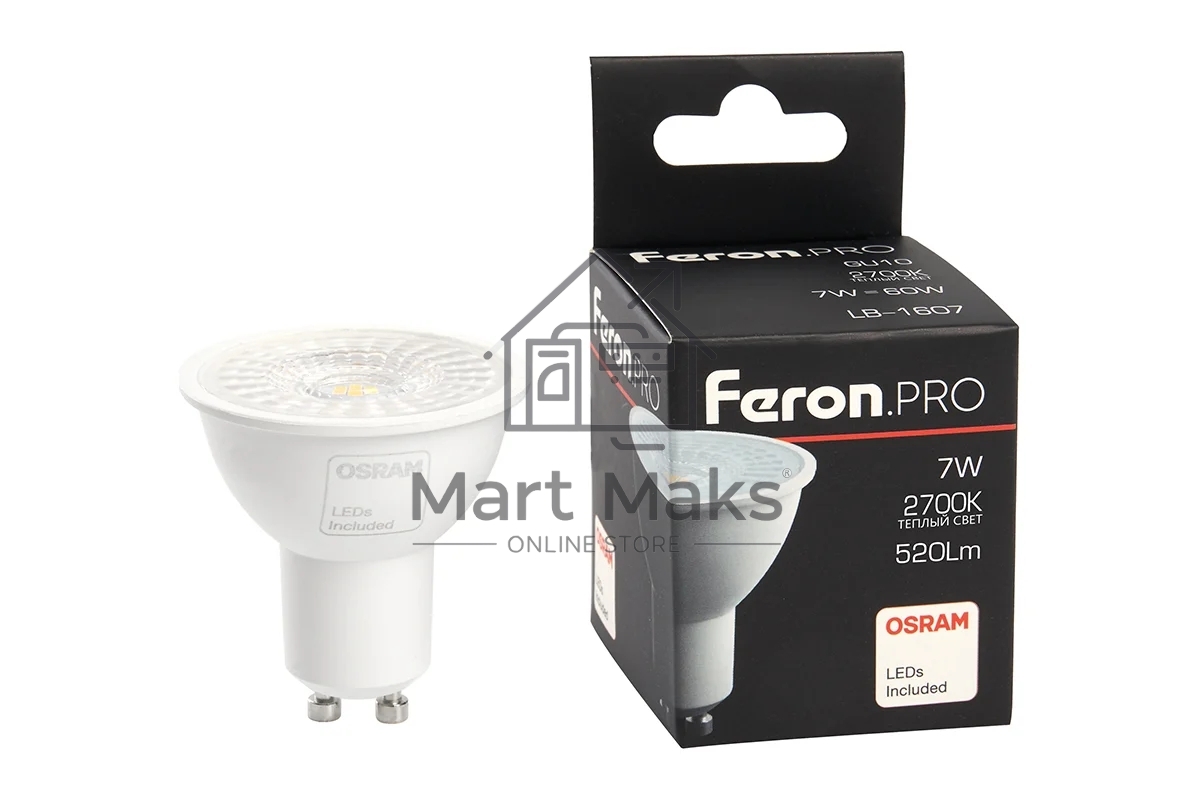 Лампа светодиодная FERON PRO LB-1607 (38176) 7 вт 230в GU10 теплый с линзой 38 гр.