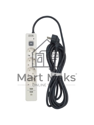 Сетевой фильтр Powercom SP-01 USB2A1CW 3,0М 3.0 м, 4 розетки, белый/серый, коробка