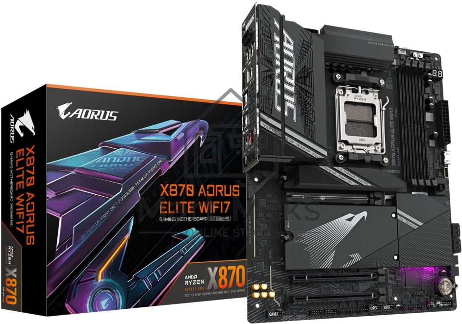 Материнская плата Gigabyte X870 AORUS ELITE WIFI7, AM5, AMD X870, 4xDDR5, 4xSATA, 4xM.2, 1xPCI-E 5.0 x16, 1xPCI-E 4.0 x4, 1xPCI-E 3.0 x2, 1xHDMI, 1x 2.5Gb LAN, 4xUSB-A 3.2 Gen 1, 2xUSB-A 3.2 Gen 2, 4xUSB-A 2.0, 2xUSB-C 4.0, 2x3.5 мм, 7.1, ATX