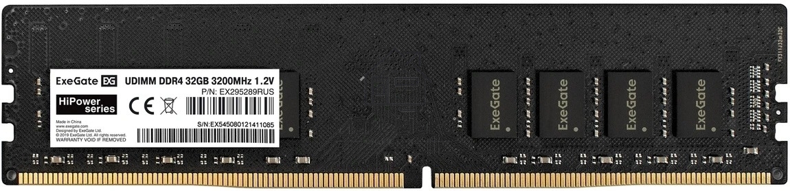 Оперативная память Exegate, DDR4, 32GB (1x32 GB), 3200 MHz, CL22, DIMM, OEM