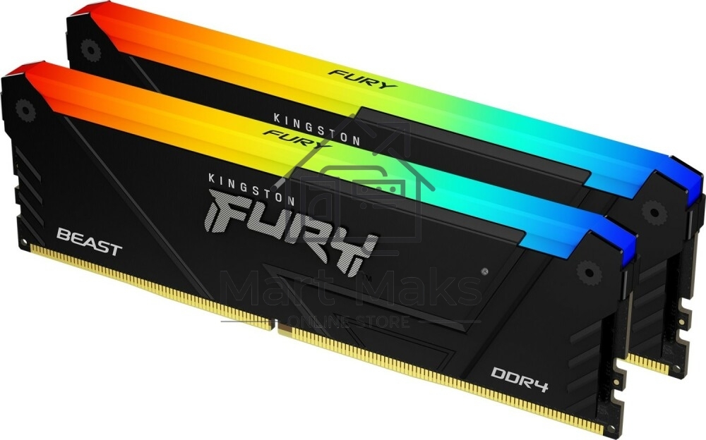 Оперативная память Kingston Fury Beast, DDR4, 16GB (2x8GB), 3600MHz, CL17, DIMM, с радиаторами, RGB, черный