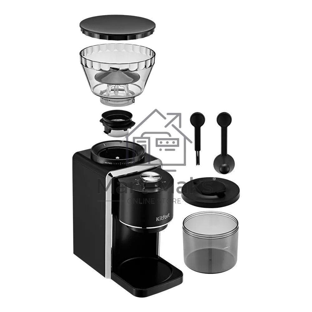 Кофемолка Kitfort КТ-787 200Вт сист.помол.:жернова вместим.:250гр черный/серебристый