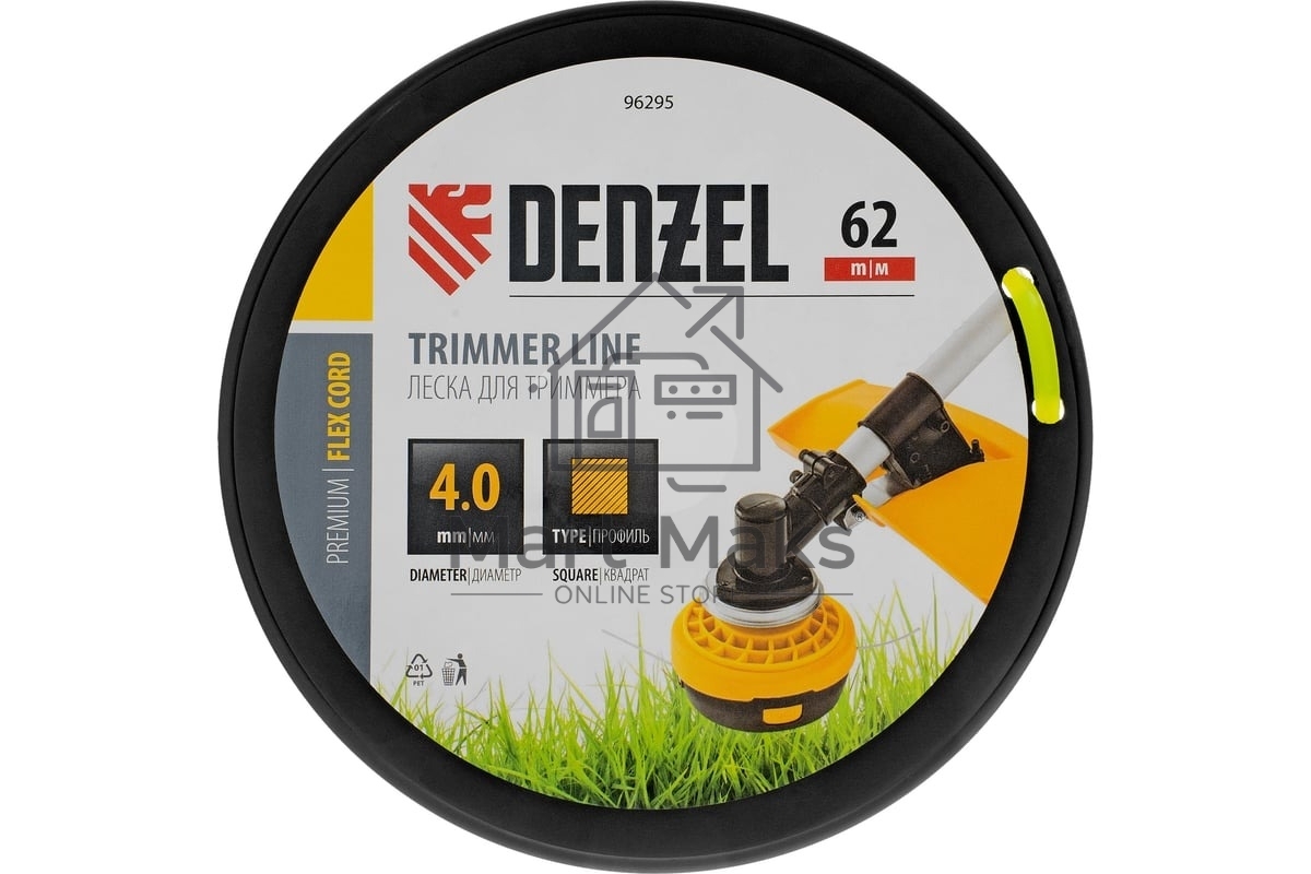 Леска для триммера Denzel квадрат, 4,0мм х 62м, на DIN катушке FLEX CORD