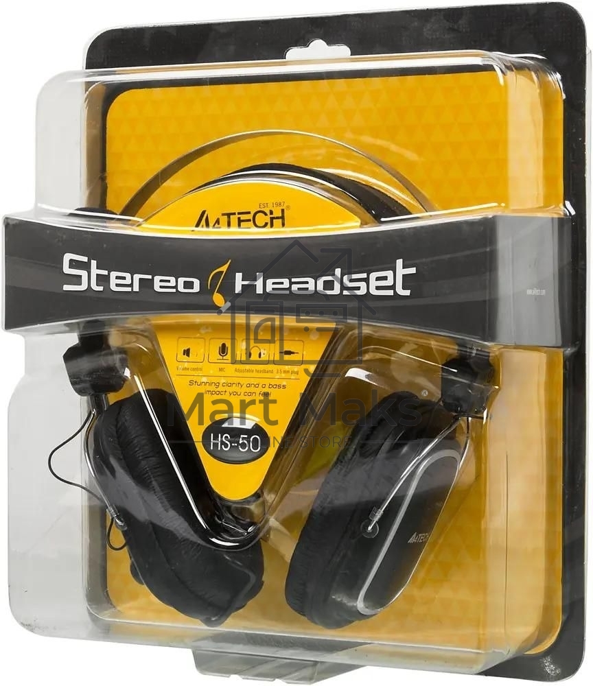 Гарнитура проводная A4Tech HS-50, черный/серебристый