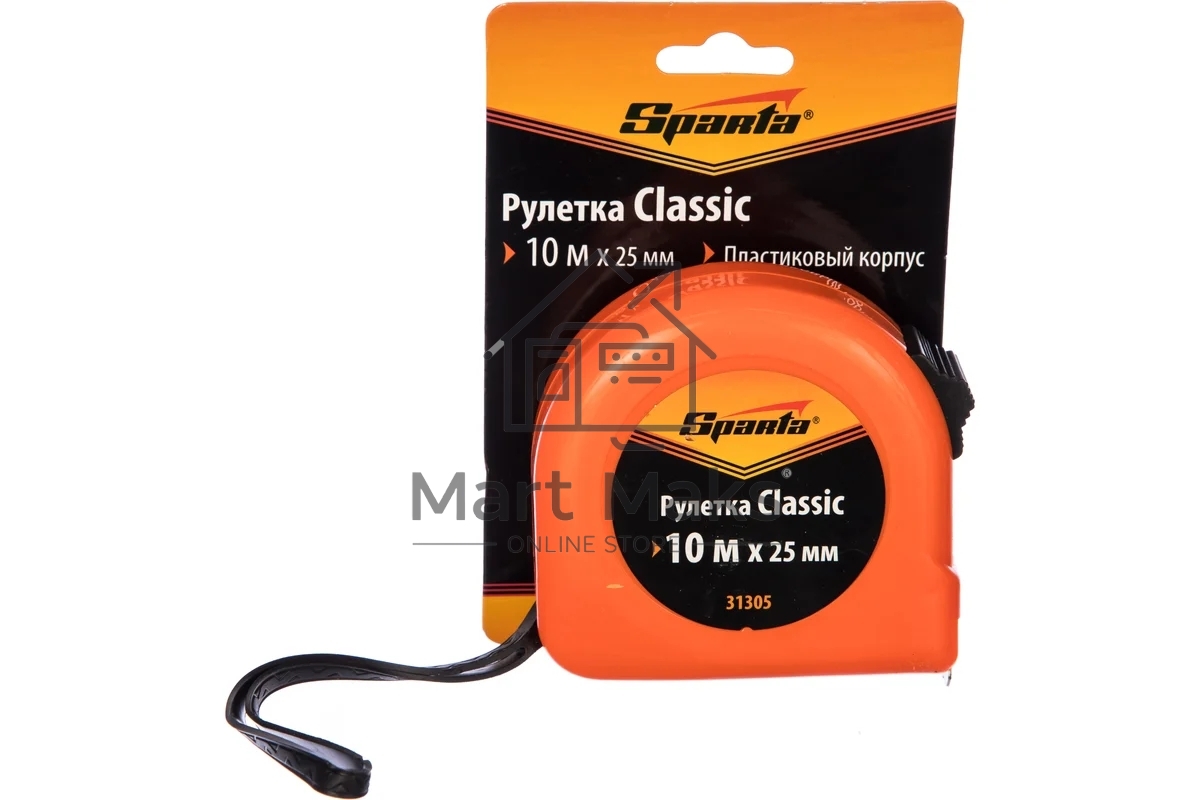 Рулетка Classic, 10 м х 25 мм, пластиковый корпус Sparta