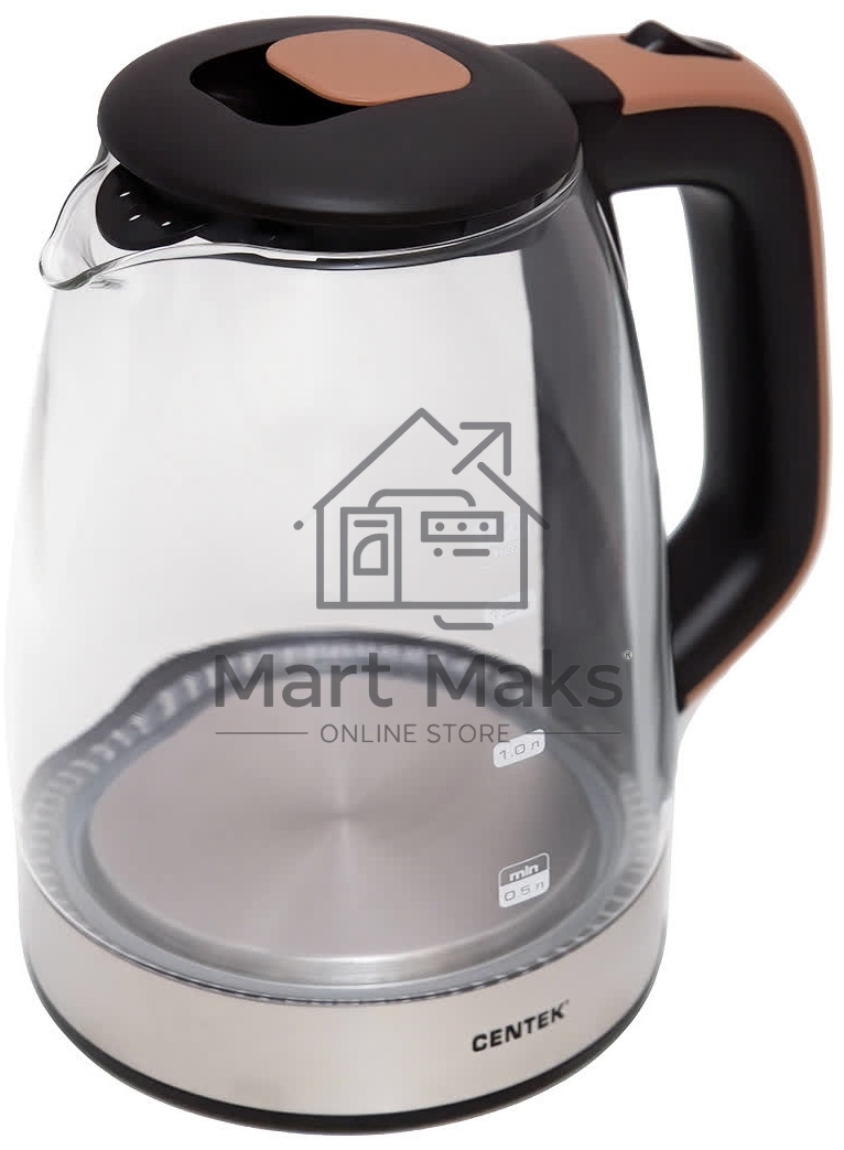 Чайник электрический Centek CT-0065 Beige стекло, 1.7 л 2200 Вт, LED-подсветка, мерная шкала, защита от вкл б/воды