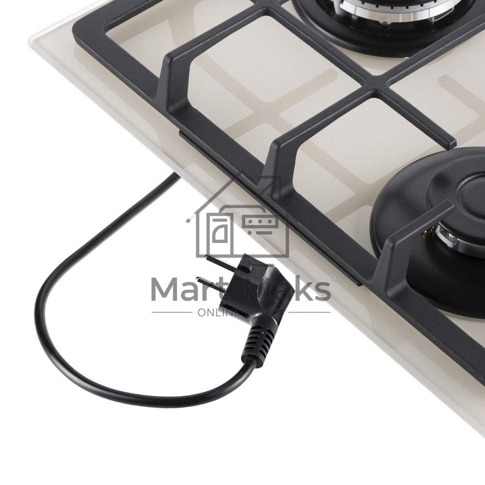 Газовая варочная панель Maunfeld EGHG.43.33CBG/G газ, ширина 45 см, 3 конфорки, WOK, чугунные решетки, газ-контроль, электроподжиг, бежевый