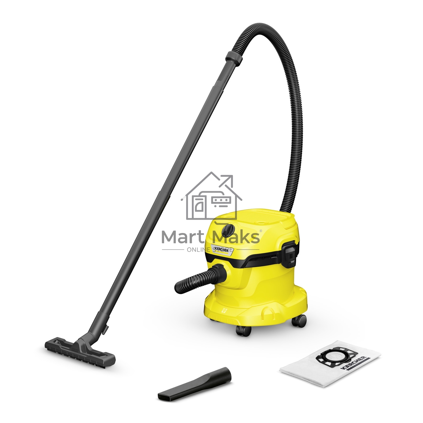 Строительный пылесос Karcher WD 2 Plus V-12/4/18 желтый, 1000 Вт, уборка сухая/сбор воды, пылесборник мешок/контейнер, 12 л