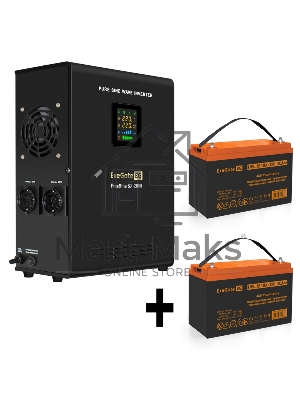 Комплект ИБП EX296001RUS + батарея 100Aч EX285656RUS 2шт (инвертор, синус, для котла, настенный) ExeGate FineSine SX-2000.LCD.AVR.2SH 2000VA/1400W, чистая синусоида, цветной LCD-дисплей, AVR, 2*Schuko, линейно-интерактивный, крепление настенное/универсаль