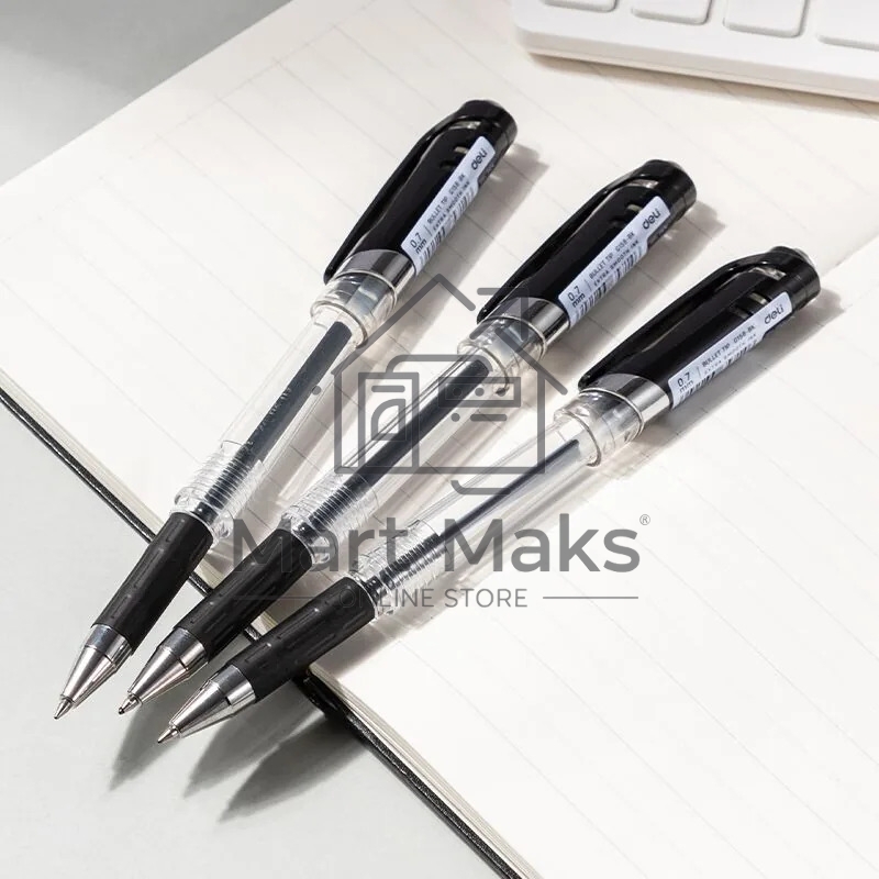 Ручка гелевая Deli EG158-BK прозрачный, d=0.7мм, черные чернила, резиновая манжета