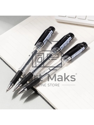 Ручка гелевая Deli EG158-BK прозрачный, d=0.7мм, черные чернила, резиновая манжета