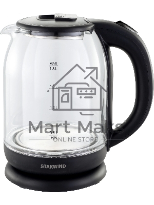 Чайник электрический Starwind SKG1779 1.8 л, 1700 Вт, прозрачный/черный корпус: стекло