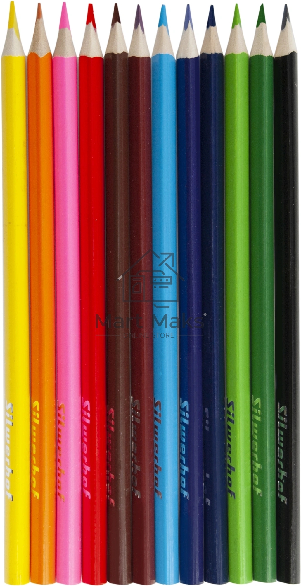 Карандаши цветные Silwerhof Color 2.65 мм, трехгранный профиль, дерево, ассорти, 12 цветов, коробка с европодвесом