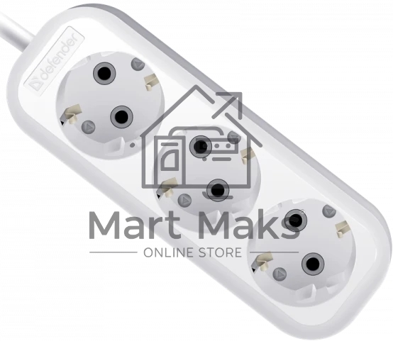 Удлинитель с заземлением Defender R330 16 А, 3 роз х 3 м, белый