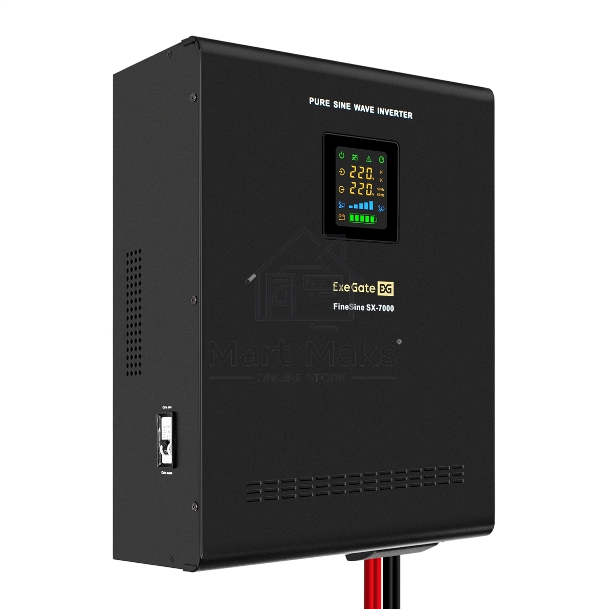 Источник бесперебойного питания (инвертор, синус, для котла, настенный) ExeGate FineSine SX-7000.LCD.AVR.2SH.T 7000VA/5000W, чистая синусоида, цветной LCD-дисплей, AVR, 2*Schuko+клеммы, линейно-интерактивный, внешняя батарея 48В до 200А·ч (поставляется от