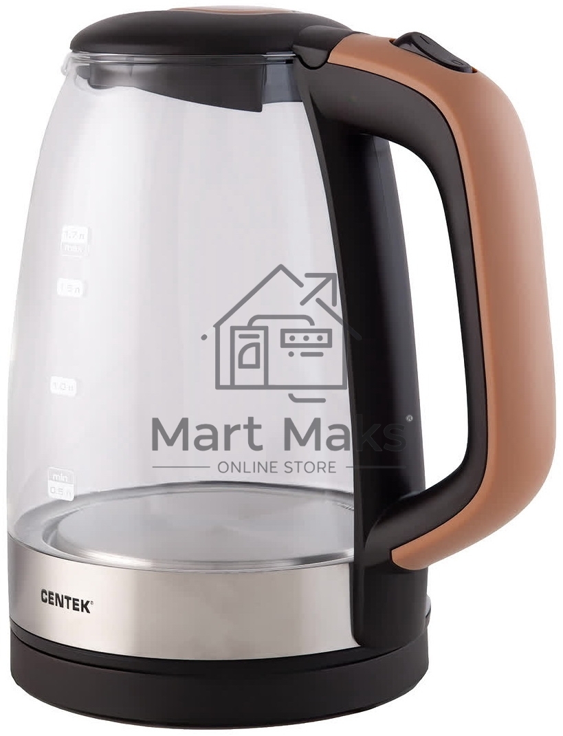 Чайник электрический Centek CT-0065 Beige стекло, 1.7 л 2200 Вт, LED-подсветка, мерная шкала, защита от вкл б/воды