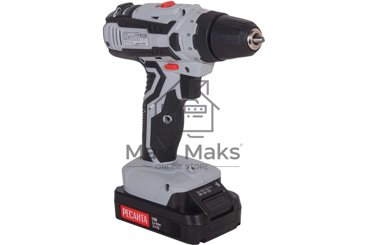 Дрель-шуруповерт аккумуляторная Ресанта ДА-18-2ЛК 75/14/5, Аккумуляторная, 18В, 2 АКБ, Кейс
