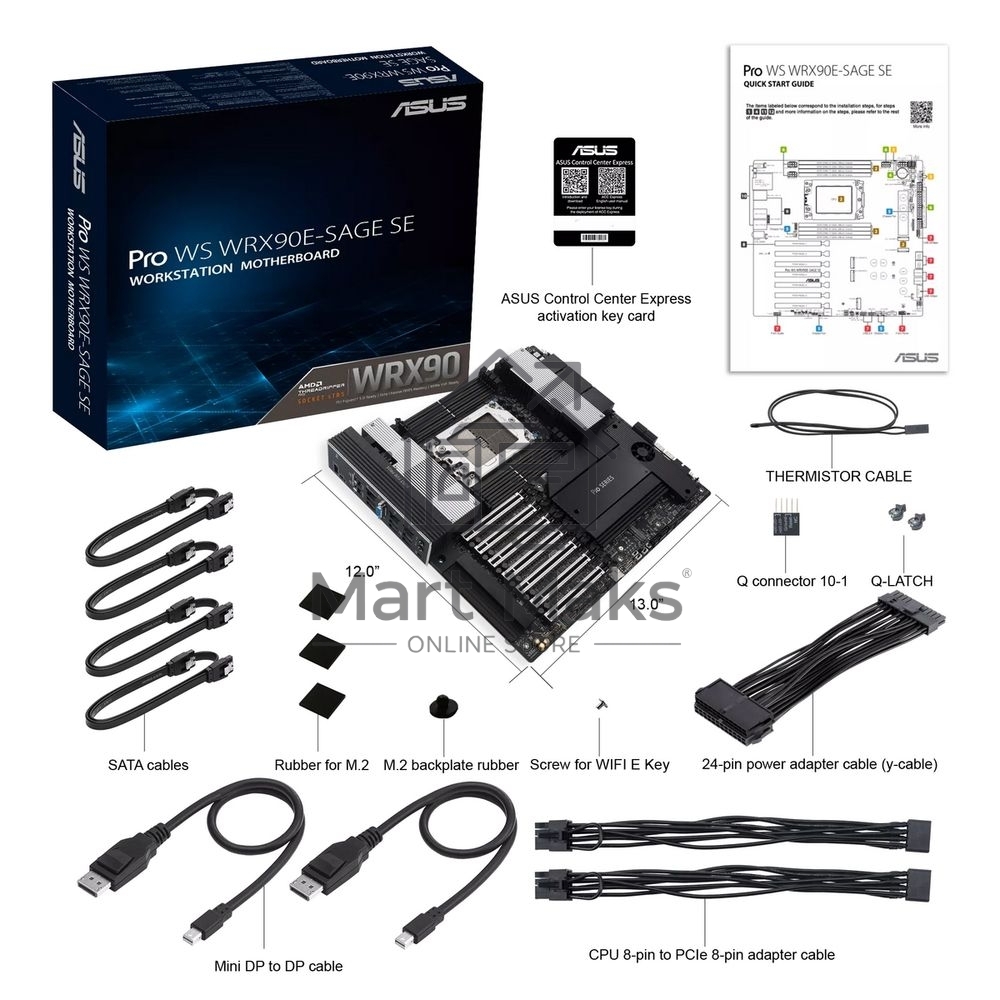 Материнская плата ASUS Pro WS WRX90E-SAGE SE, sTR5, AMD WRX90, 8xDDR5, 4xSATA, 4xM.2, 6xPCI-E 5.0 x16, 1xPCI-E 5.0 x8, 1xVGA, 2xMiniDP, 3x 10Gb LAN, 6xUSB-A 3.2 Gen 2, 1xUSB-A 2.0, 2xUSB-C USB4, 2x3.5 мм, 5.1, SSI EEB