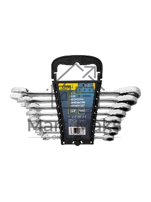 Набор комбинированных ключей с трещоткой 8 шт Deli DL140108T Спецификация: 8,10,12,13,14,15,17,19мм. Сталь 40 Cr. Трещетка 50BV30 72Т.