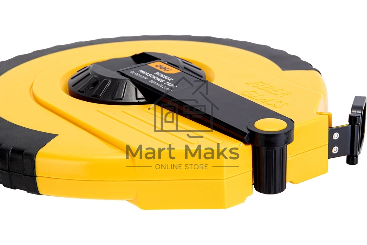 Мерная лента Deli DL9850ZY 50м x 14.5мм Ударопрочный корпус. Основной класс точности. Метрическое полотно из стекловолокна и ПВХ.