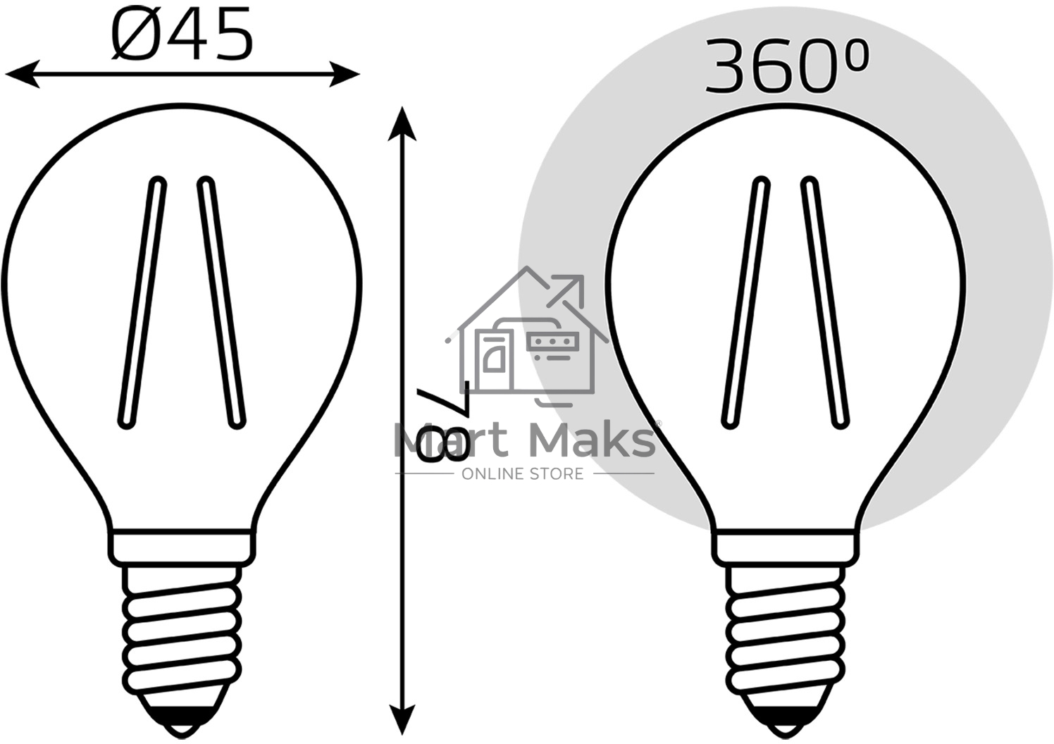 Лампа филам. Gauss Filament 13Вт цок.:E14 шар св.свеч.бел.теп. (упак.:10шт) (105801113)