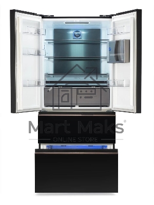 Холодильник Hyundai CM55043F черный стекло трехкамерный, 354/186, морозилка снизу, No Frost, Side by Side