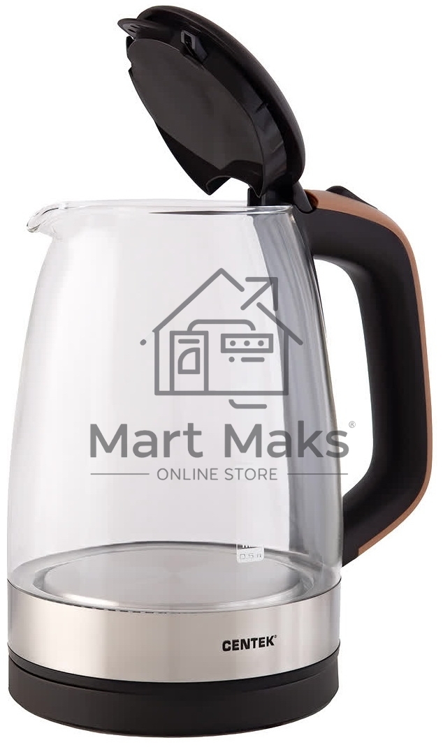 Чайник электрический Centek CT-0065 Beige стекло, 1.7 л 2200 Вт, LED-подсветка, мерная шкала, защита от вкл б/воды