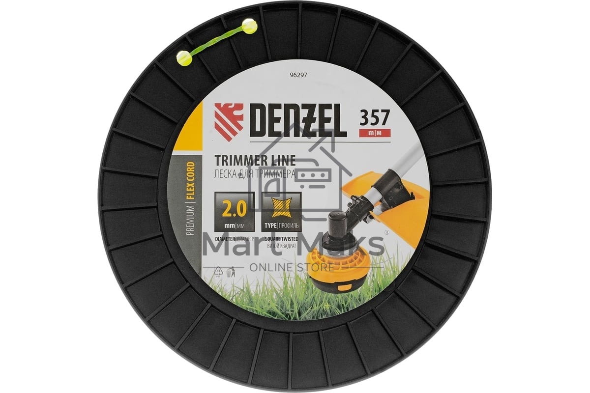 Леска для триммера Denzel витой квадрат, 2,0мм х 357м, на DIN катушке FLEX CORD