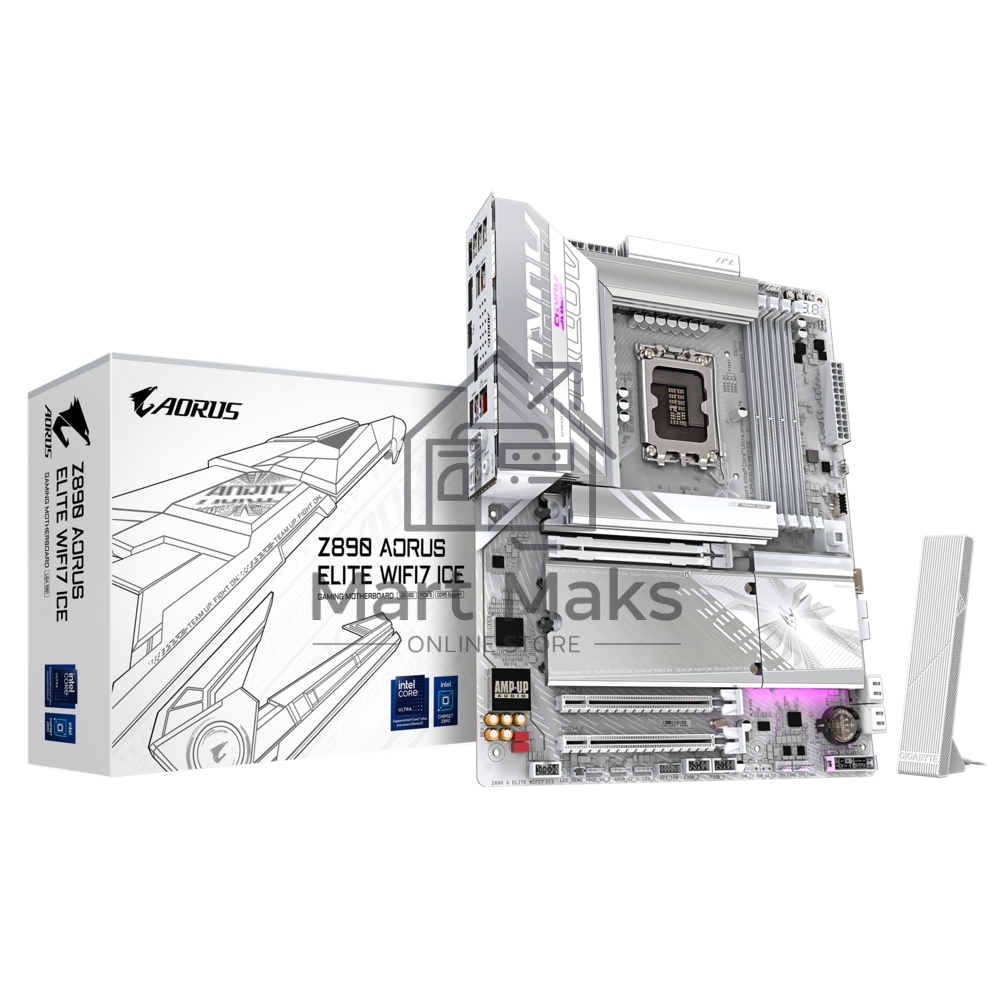 Материнская плата Gigabyte Z890 AORUS ELITE WIFI7 ICE, LGA 1851, Intel Z890, 4xDDR5, 4xSATA, 4xM.2, 1xPCIe 5.0 x16, 2xPCIe 4.0 x4, 1xDP, 1xUSB-C (DP), 1x 2.5Gb LAN, 4xUSB-A 2.0, 3xUSB-A 3.2 Gen 1, 2xUSB-A 3.2 Gen 2, 1xUSB-C 3.2 Gen 2 (Thunderbolt 4), 2x3.