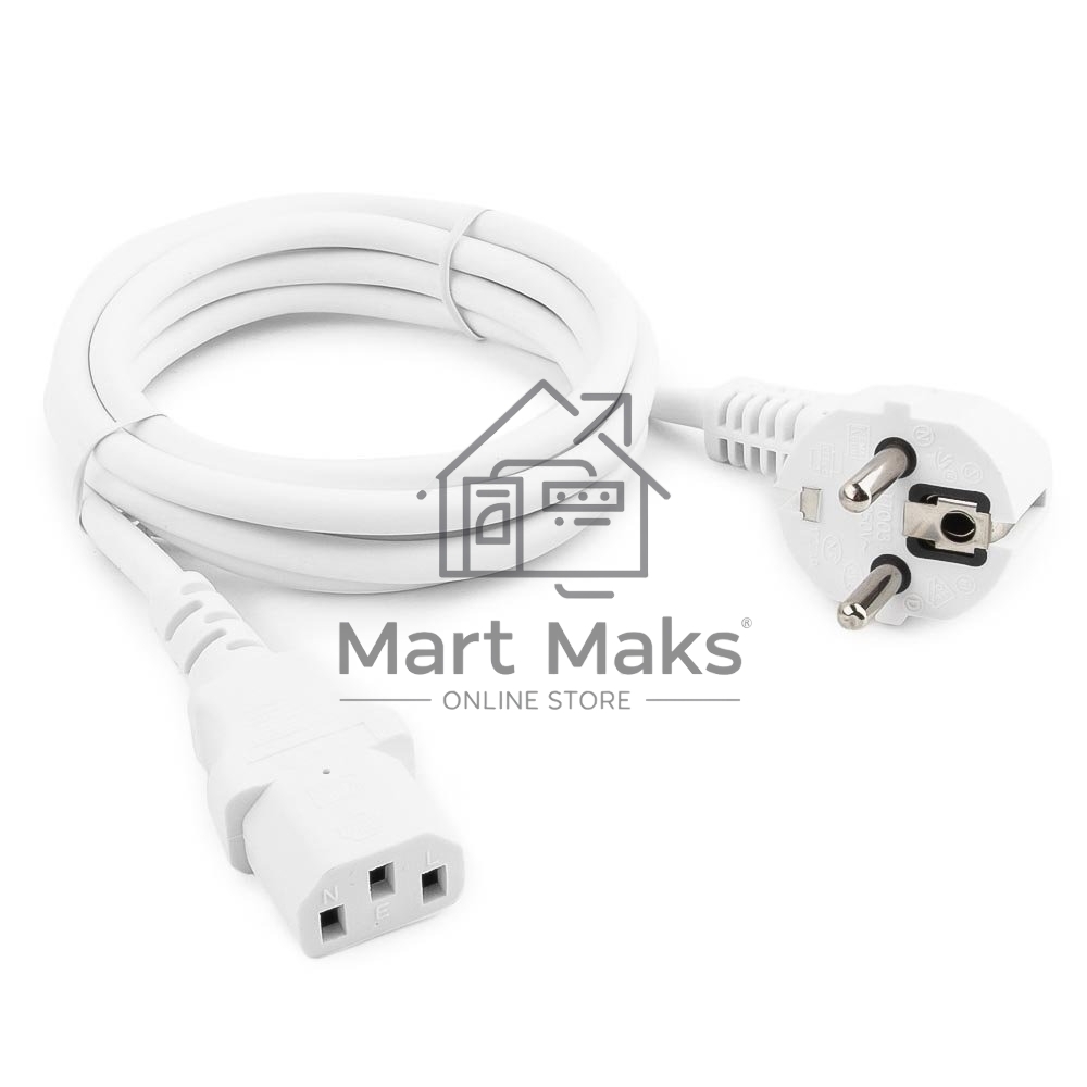 Кабель питания Cablexpert PC-186W Schuko-C13, 3x0.5мм2, 6A, с заземлением, 1.8м, белый, пакет