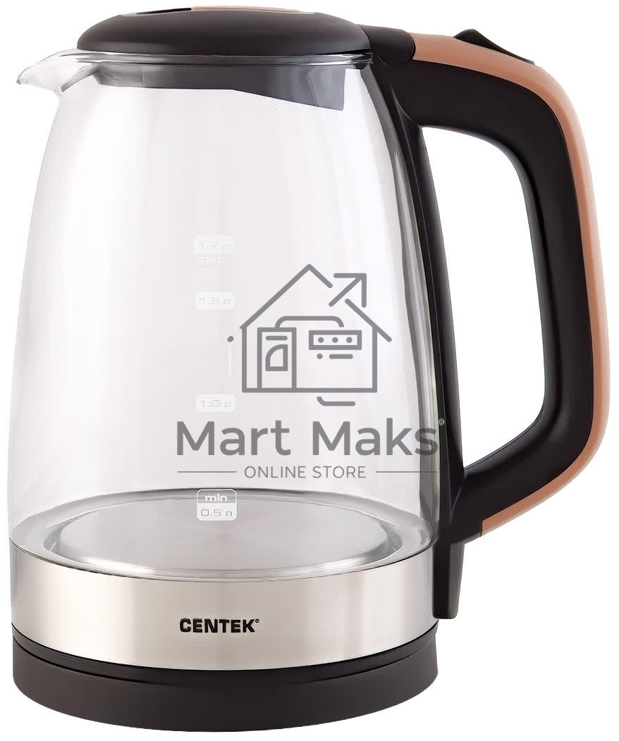 Чайник электрический Centek CT-0065 Beige стекло, 1.7 л 2200 Вт, LED-подсветка, мерная шкала, защита от вкл б/воды