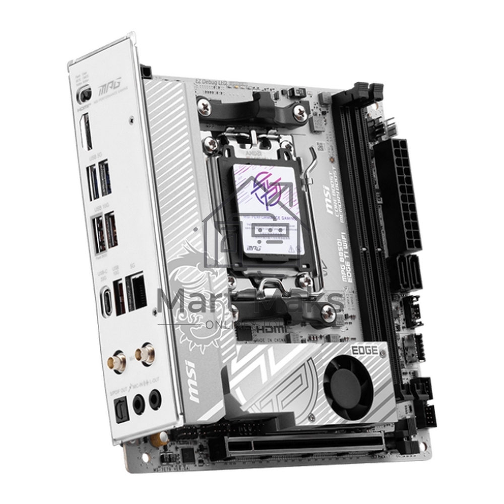 Материнская плата MSI MPG B850I EDGE TI WIFI, AM5, AMD B850, 2xDDR5, 2xSATA, 2xM.2, 1xPCIe 5.0 x16, 1xHDMI, 1x5Gb LAN, Wi-Fi 7, Bluetooth 5.4, 1xUSB-C 20Gbps, 3xUSB-A 10Gbps, 2xUSB-A 5Gbps, 2x3.5 мм, 7.1, Mini-ITX
