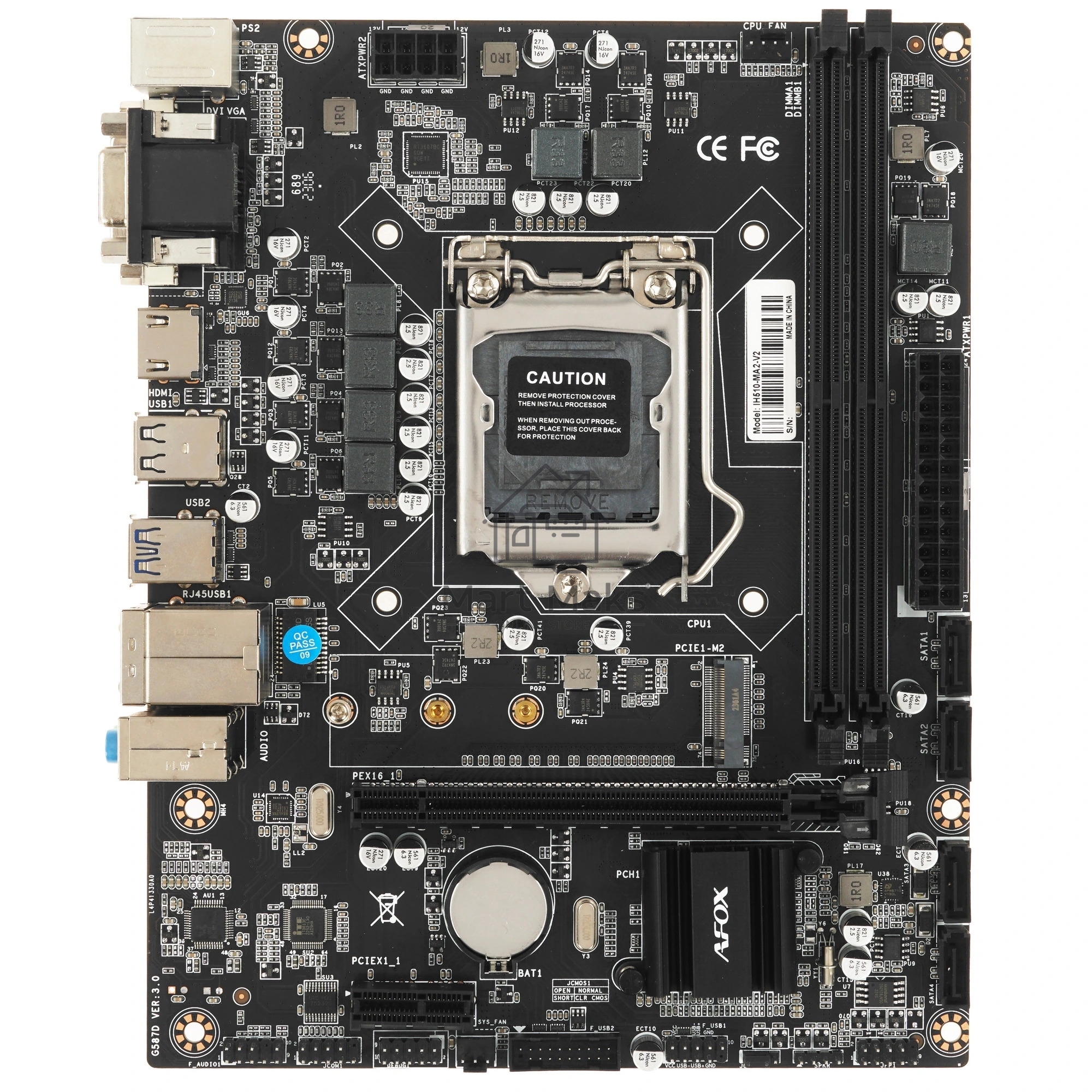 Материнская плата AFOX IH510-MA2-V2, LGA 1200, Intel H510, 2xDDR4, 4xSATA, 1xM.2, 1xPCIe 4.0 x16, DVI, HDMI, VGA, 1x1Gb LAN, 3x3.5 мм, 5.1, microATX