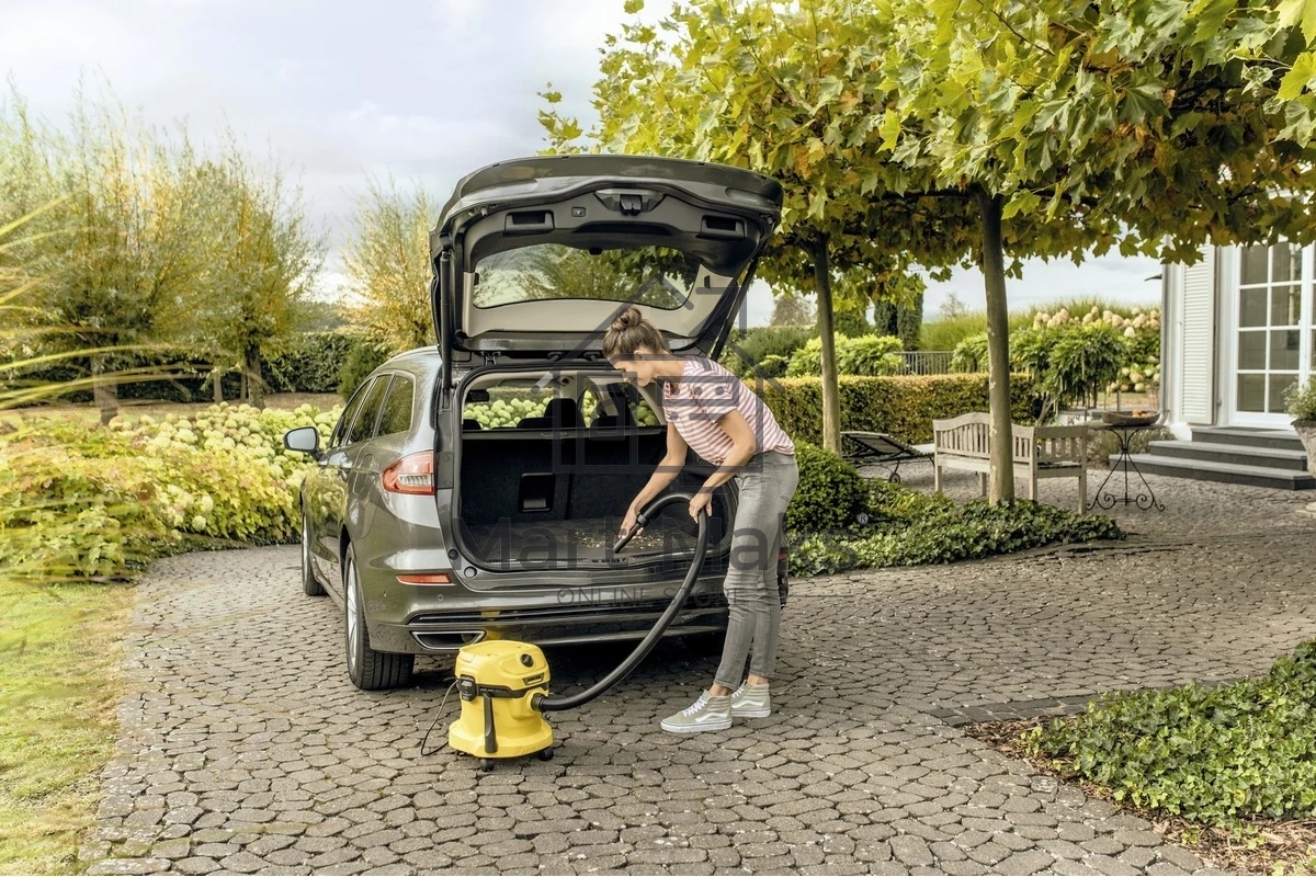 Строительный пылесос Karcher WD 2 Plus V-12/4/18 желтый, 1000 Вт, уборка сухая/сбор воды, пылесборник мешок/контейнер, 12 л