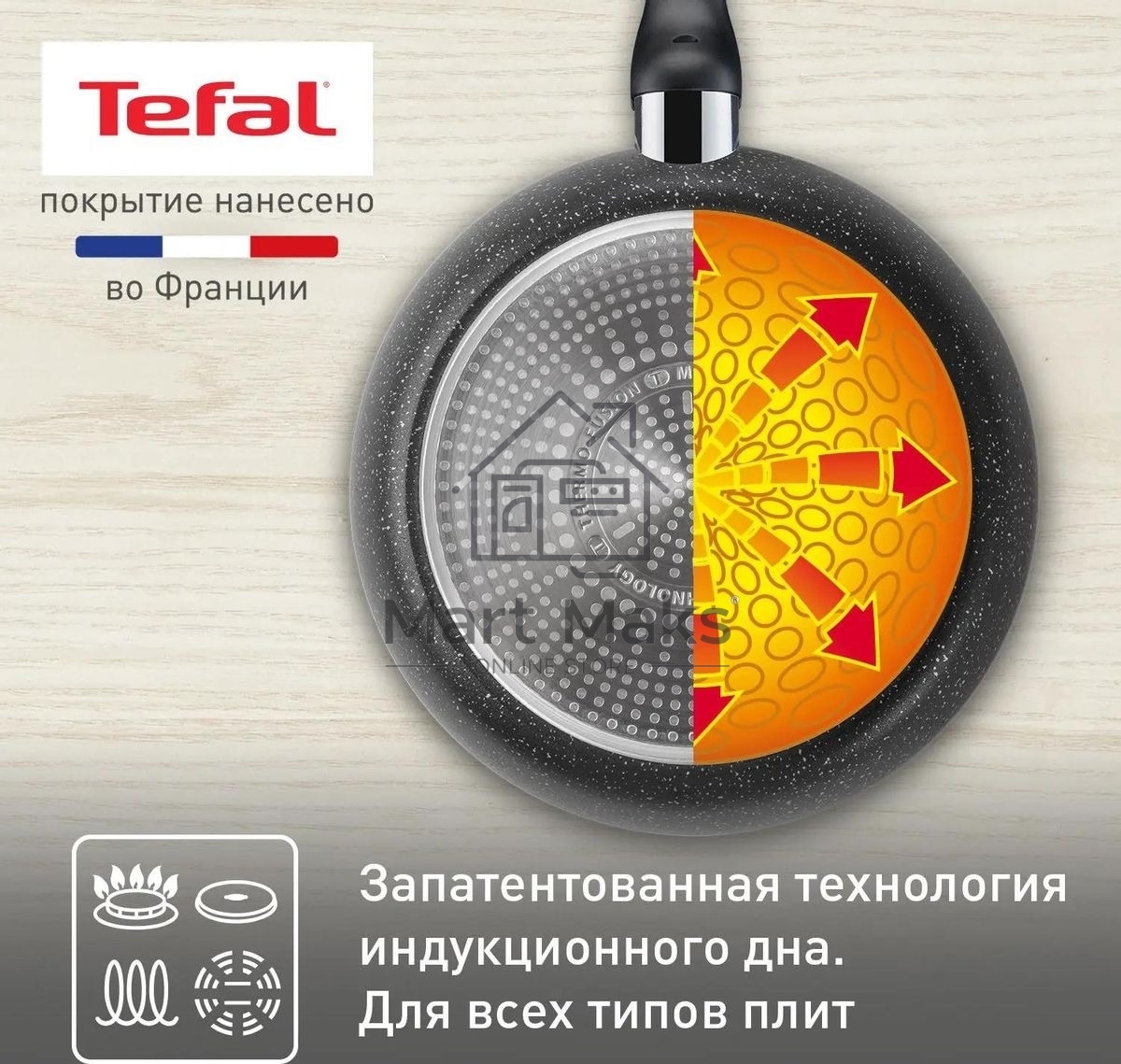 Сковорода Tefal Rock 4235124 круглая 24см покрытие: антипригарное ручка несъемная (без крышки) черный (9100054293)