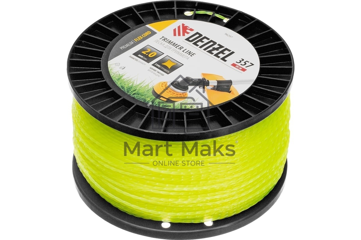 Леска для триммера Denzel витой квадрат, 2,0мм х 357м, на DIN катушке FLEX CORD