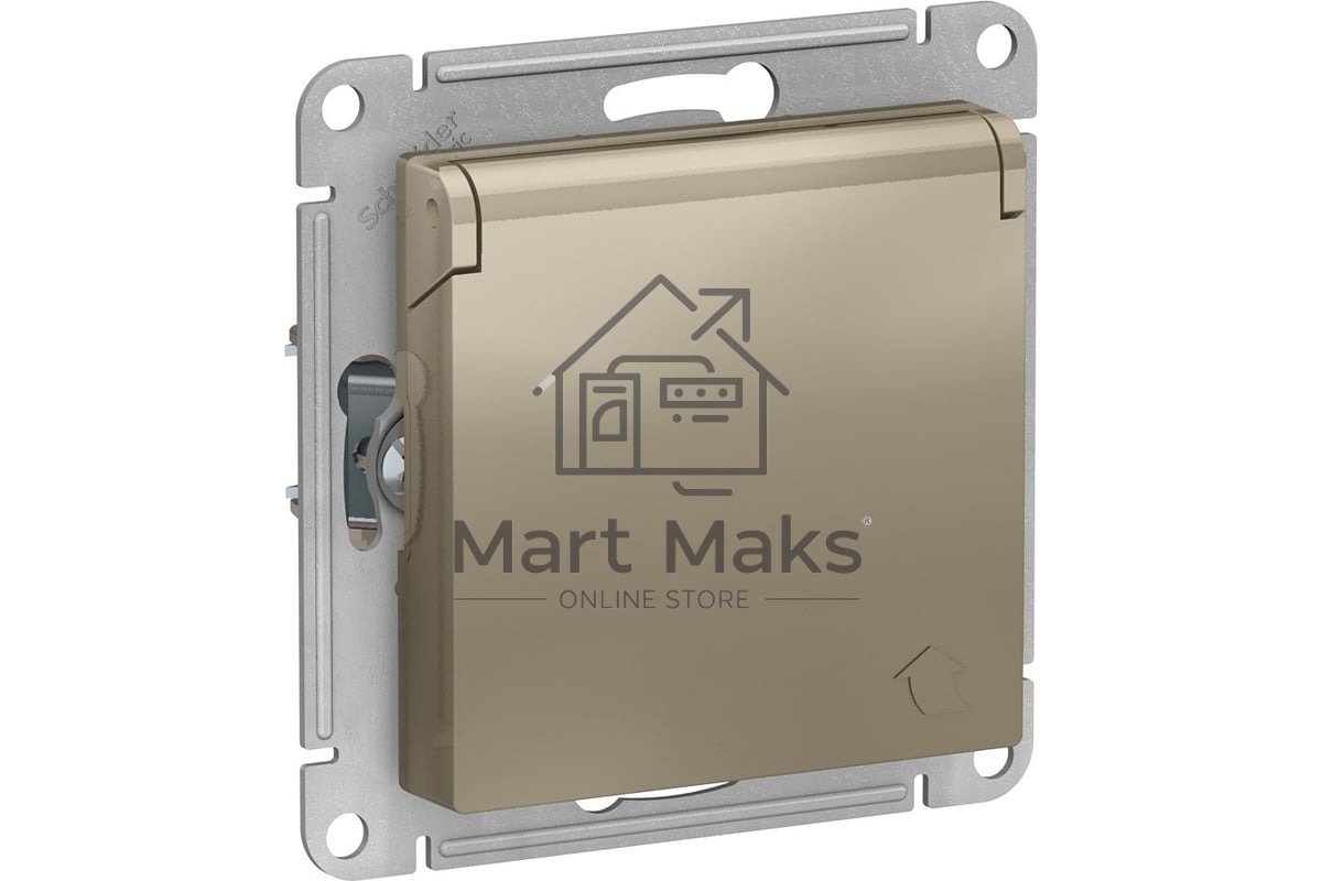 Механизм розетки 1-м СП AtlasDesign 16А IP20 с заземл. защ. шторки с крышкой шампань