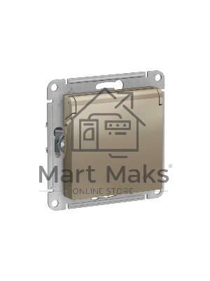 Механизм розетки 1-м СП AtlasDesign 16А IP20 с заземл. защ. шторки с крышкой шампань