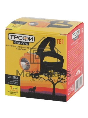 Фонарь налобный светодиодный Трофи TG1 аккумуляторный, яркий, 4V0.5А·ч, 1xLED, ЗУ 220V
