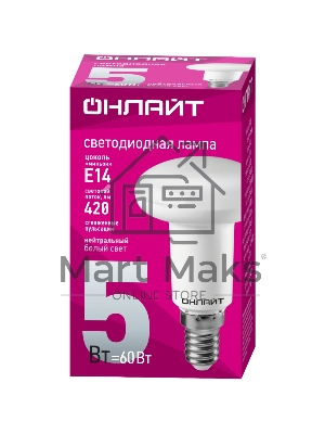 Лампа светодиодная ОНЛАЙТ 71652 OLL-R50-5-230-4K-E14 5 Вт 4000К белый E14 420 лм