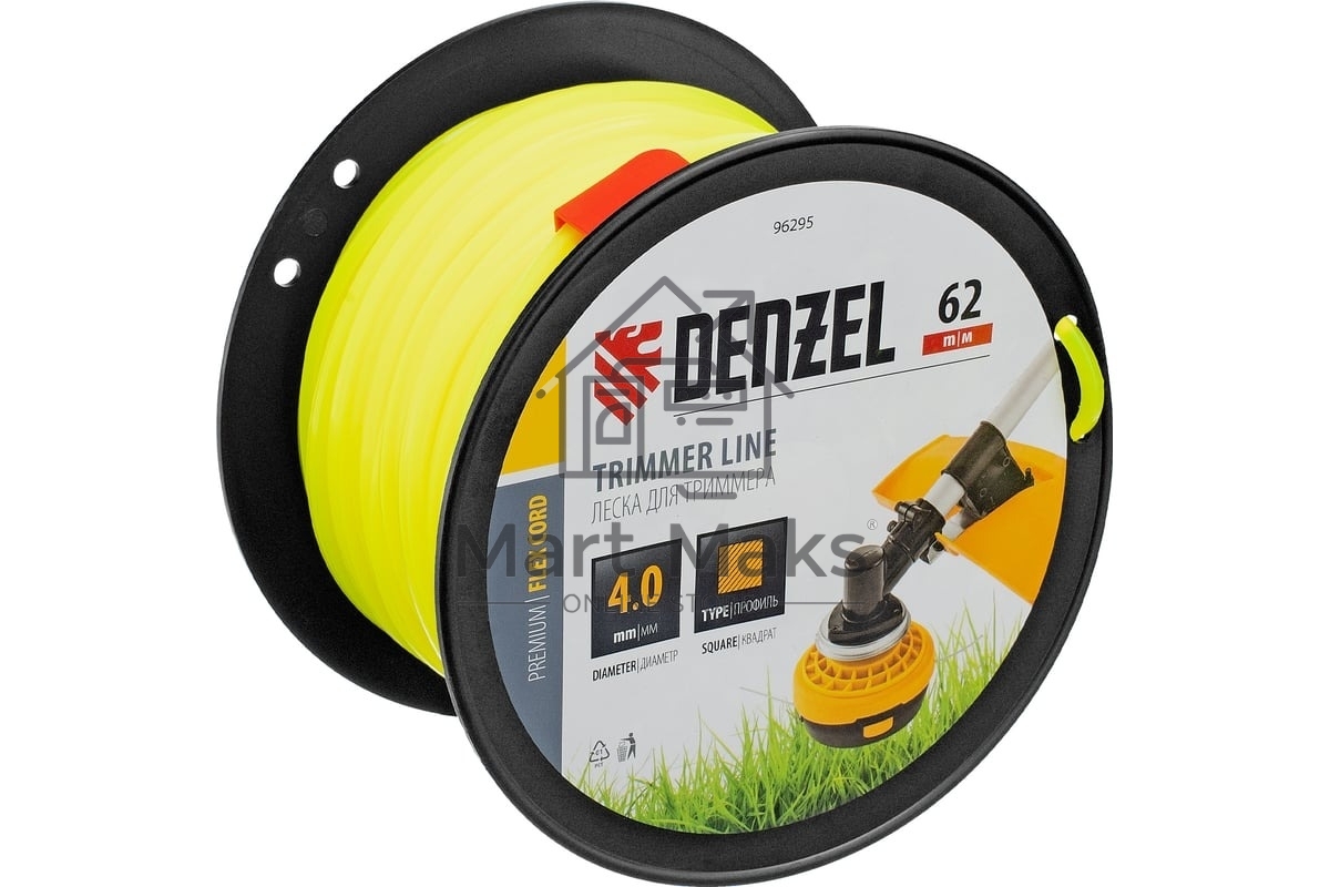Леска для триммера Denzel квадрат, 4,0мм х 62м, на DIN катушке FLEX CORD