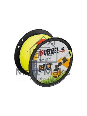 Леска для триммера Denzel квадрат, 4,0мм х 62м, на DIN катушке FLEX CORD