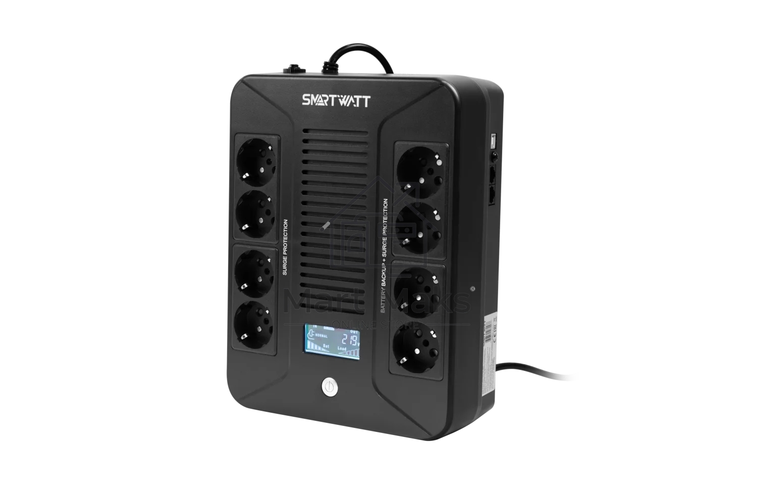 Источник бесперебойного питания SMARTWATT UPS SAFE PRO LCD 600 Line-interactive 600VA/360W Brick (Euro x8, USB, RJ11/RJ45 protection, LCD, 275x210x9