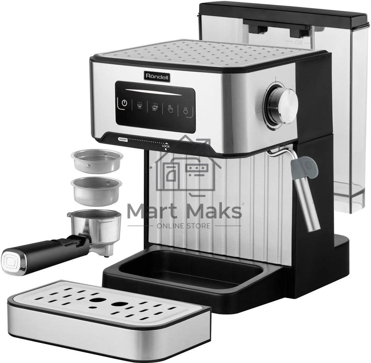 Кофеварка рожковая Rondell RDE-1106 серебристый, исп. кофе - молотый, 1.6 л, 850 Вт, 20 Бар.