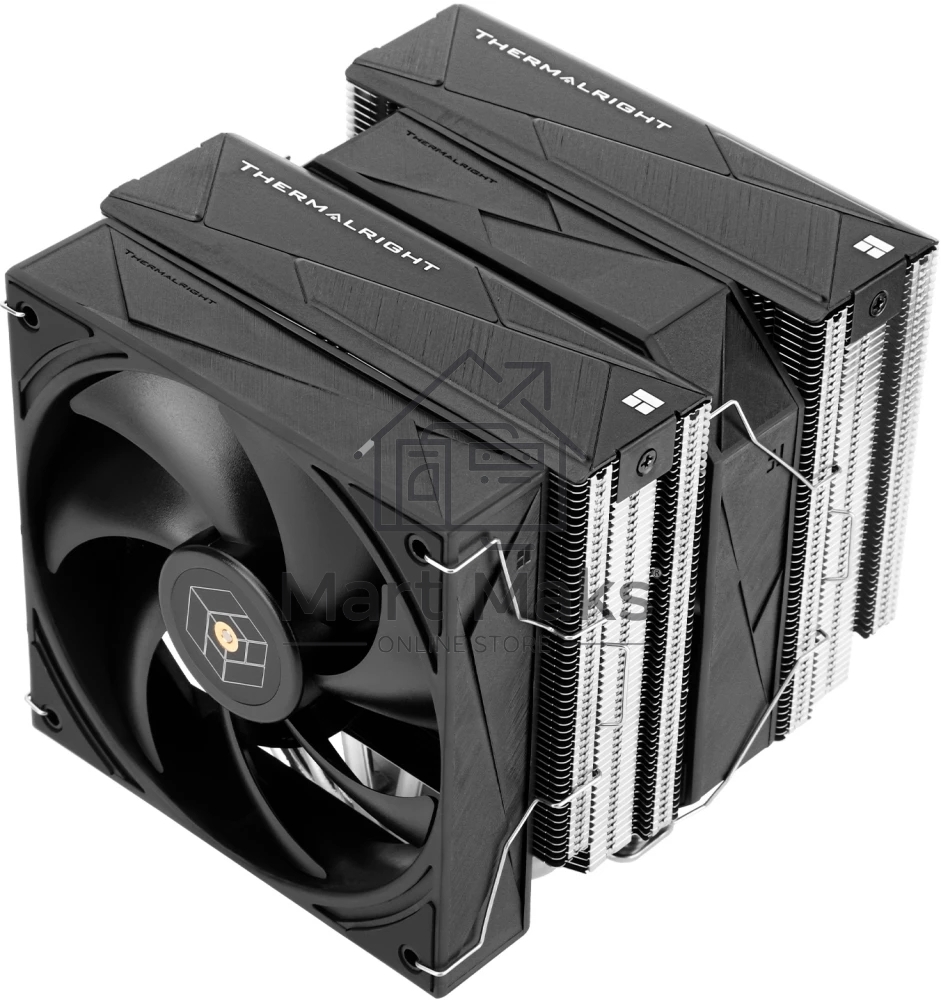 Кулер для процессора Thermalright Royal Pretor 130 (4-pin PWM, 158мм, Ni/Cu, 6x6мм, 1x120+1x130мм, 80.45CFM/81.88CFM, 29.4dBA/28.3dBA, 2150PM/1750RPM, S: 1200, 1700, 1851, 2011, 2066, 115X, AM4, AM5, silver, black)